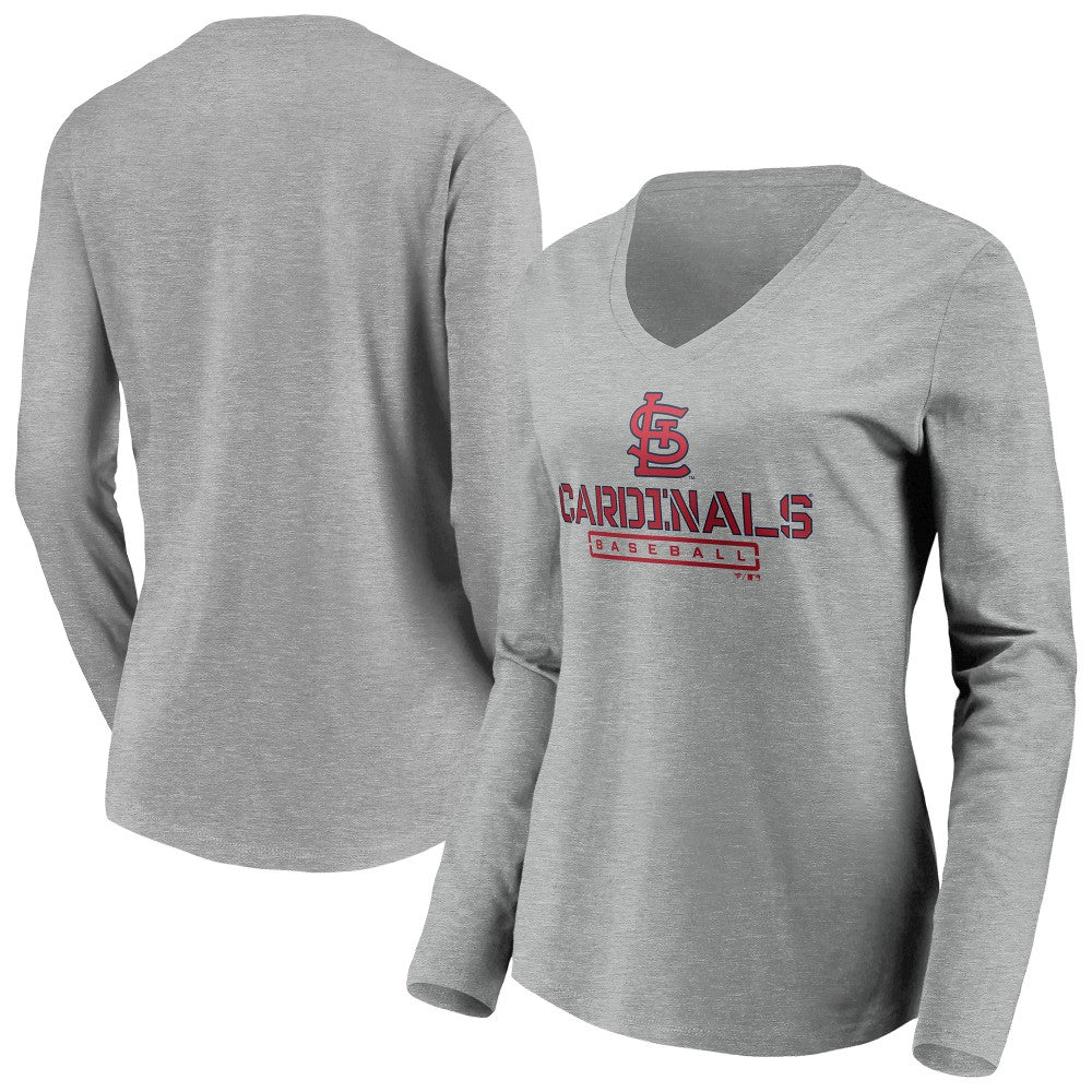 St. Louis Cardinals Women's Evanston Stencil Long Sleeve V-Neck T-Shirt Lifestyle