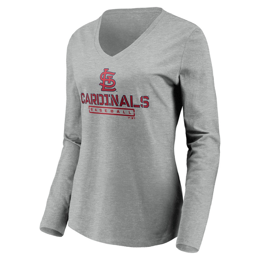 St. Louis Cardinals Women's Evanston Stencil Long Sleeve V-Neck T-Shirt Lifestyle