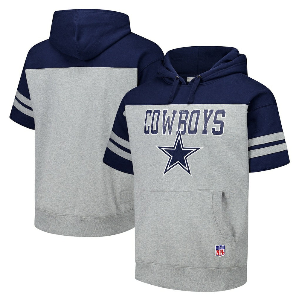 Dallas Cowboys Off Field Vintage Logo Short Sleeve Pullover Hoodie Gray - Mitchell & Ness