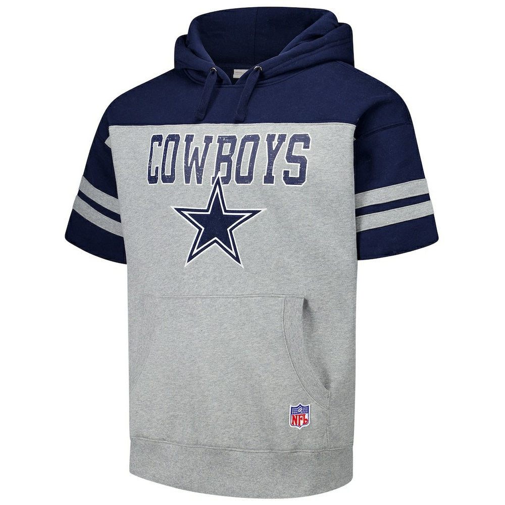 Dallas Cowboys Off Field Vintage Logo Short Sleeve Pullover Hoodie Gray - Mitchell & Ness