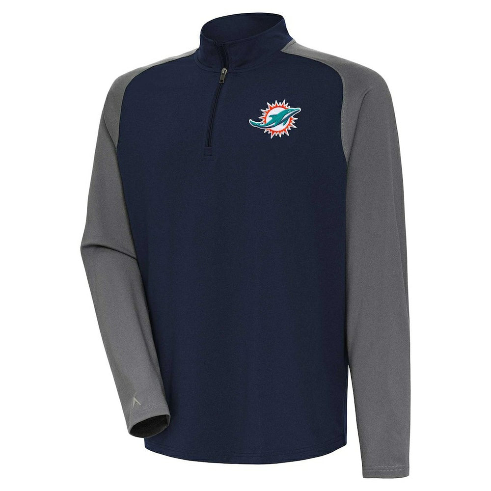 Miami Dolphins Antigua Dauntless Quarter-Zip Top Navy/Gray - NFL