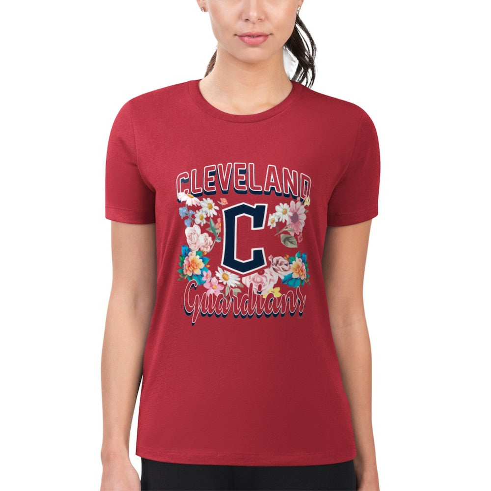 Cleveland Guardians G-III 4Her by Carl Banks Women's Super-Slim Fit Lightweight Flowers Graphic T-Shirt On Sale
