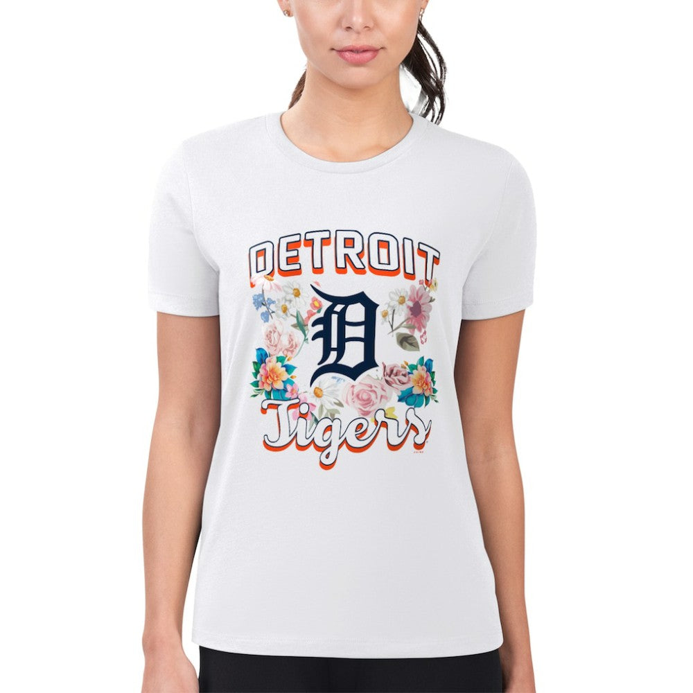 Detroit Tigers G-III 4Her by Carl Banks Women's Super-Slim Fit Lightweight Flowers Graphic T-Shirt On Sale