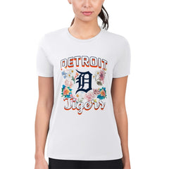 Detroit Tigers G-III 4Her by Carl Banks Women's Super-Slim Fit Lightweight Flowers Graphic T-Shirt On Sale
