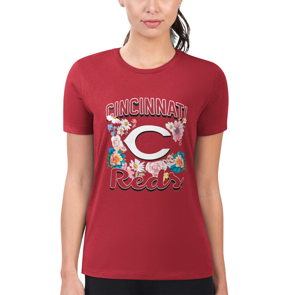 Cincinnati Reds G-III 4Her by Carl Banks Women's Super-Slim Fit Lightweight Flowers Graphic T-Shirt Lifestyle