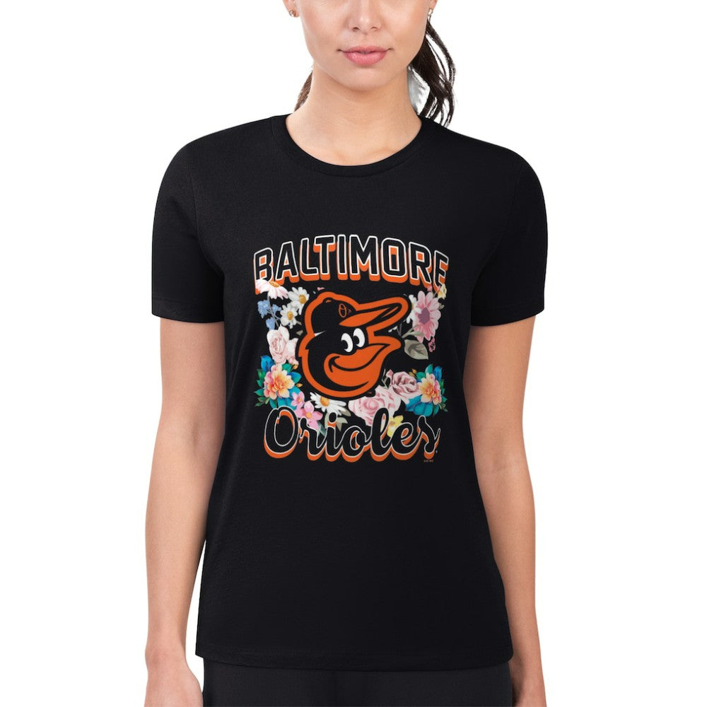 Baltimore Orioles G-III 4Her by Carl Banks Women's Super-Slim Fit Lightweight Flowers Graphic T-Shirt On Sale