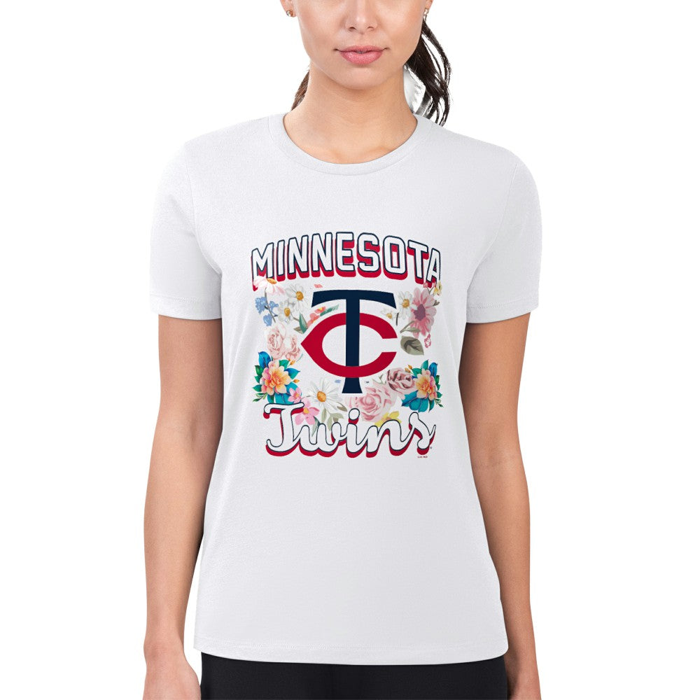 Minnesota Twins G-III 4Her by Carl Banks Women's Super-Slim Fit Lightweight Flowers Graphic T-Shirt On Sale