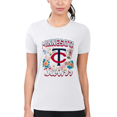 Minnesota Twins G-III 4Her by Carl Banks Women's Super-Slim Fit Lightweight Flowers Graphic T-Shirt On Sale