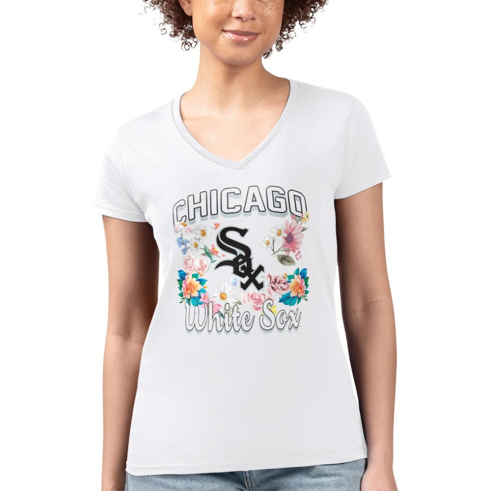 Chicago White Sox G-III 4Her by Carl Banks Women's Super-Slim Fit Lightweight Flowers Graphic V-Neck T-Shirt Clearance