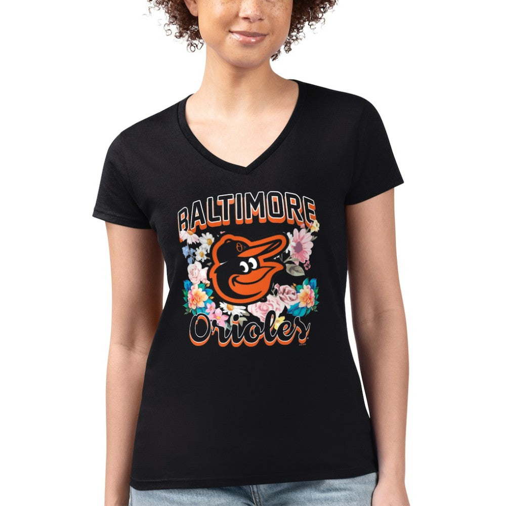 Baltimore Orioles G-III 4Her by Carl Banks Women's Super-Slim Fit Lightweight Flowers Graphic V-Neck T-Shirt discount