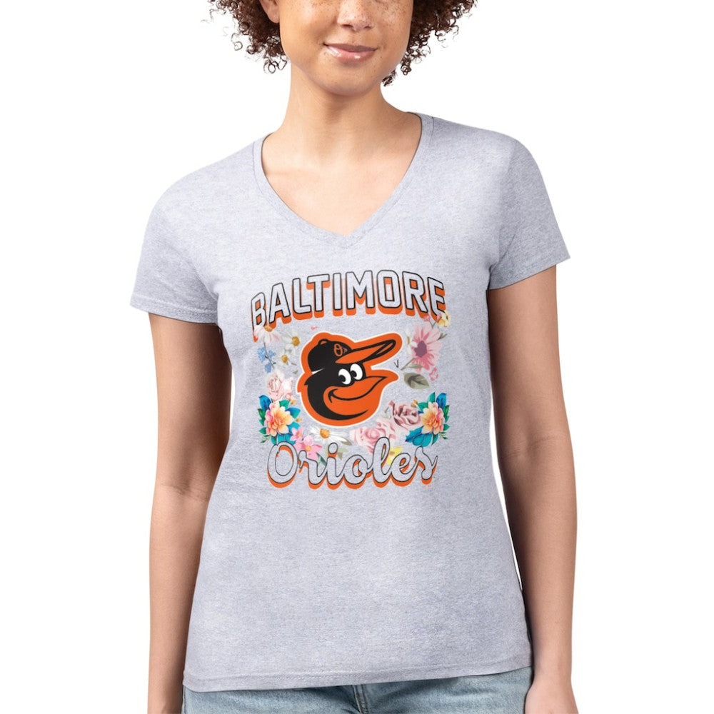 Baltimore Orioles G-III 4Her by Carl Banks Women's Super-Slim Fit Lightweight Flowers Graphic V-Neck T-Shirt discount