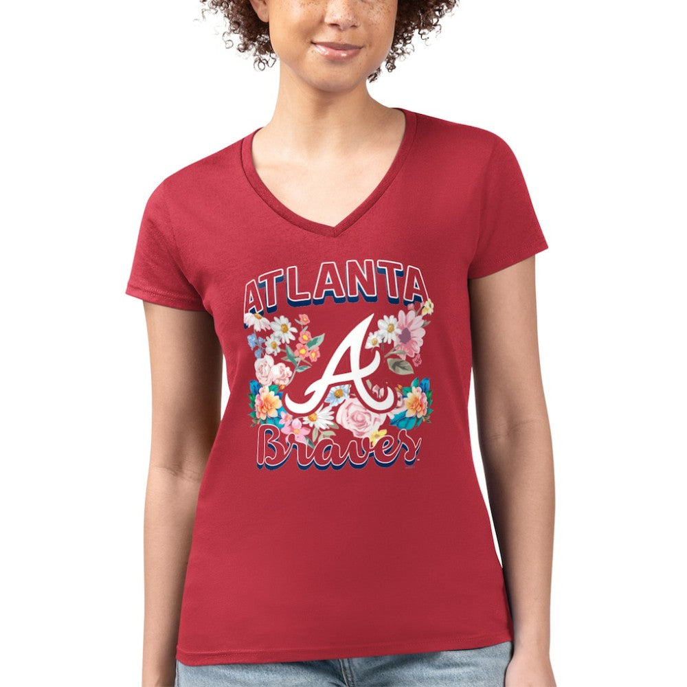 Atlanta Braves G-III 4Her by Carl Banks Women's Super-Slim Fit Lightweight Flowers Graphic V-Neck T-Shirt Online