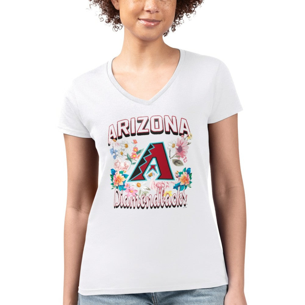 Arizona Diamondbacks G-III 4Her by Carl Banks Women's Super-Slim Fit Lightweight Flowers Graphic V-Neck T-Shirt On Sale