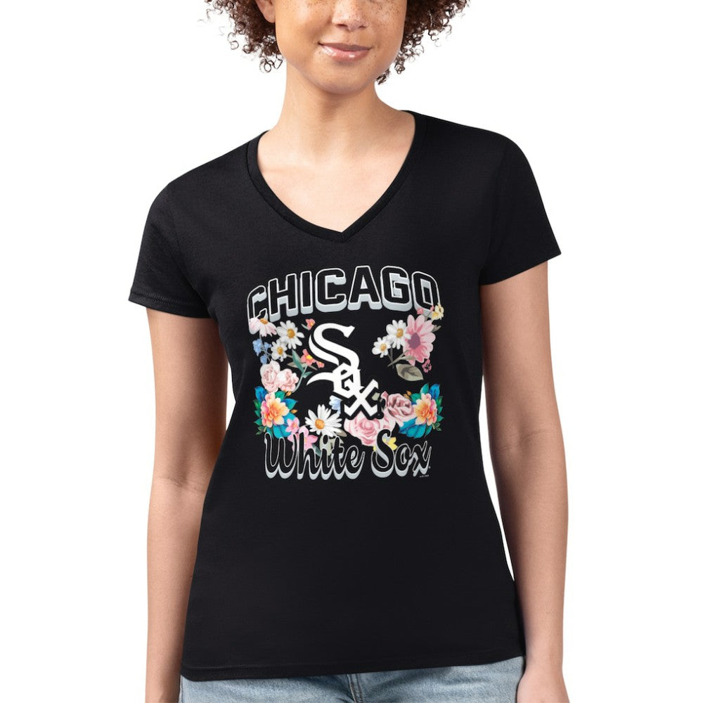 Chicago White Sox G-III 4Her by Carl Banks Women's Super-Slim Fit Lightweight Flowers Graphic V-Neck T-Shirt Clearance