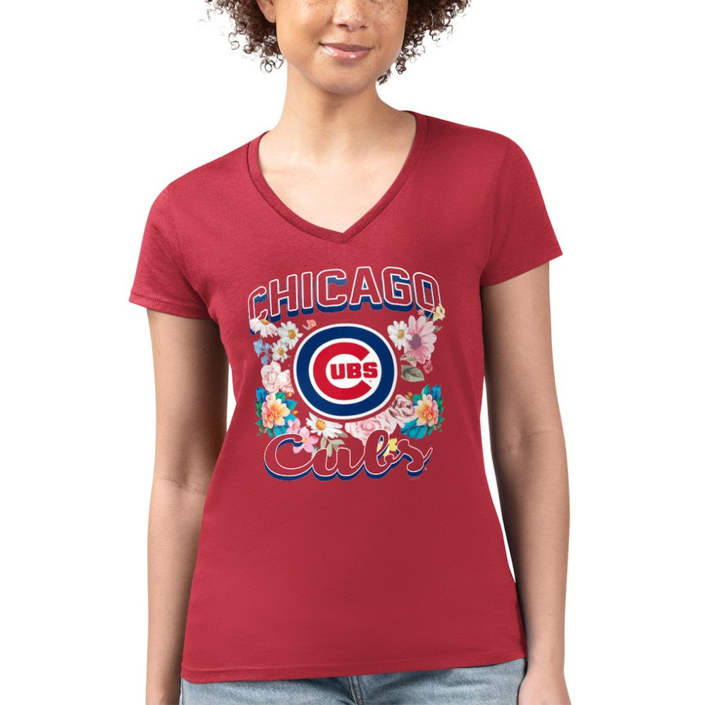 Chicago Cubs G-III 4Her by Carl Banks Women's Super-Slim Fit Lightweight Flowers Graphic V-Neck T-Shirt discount