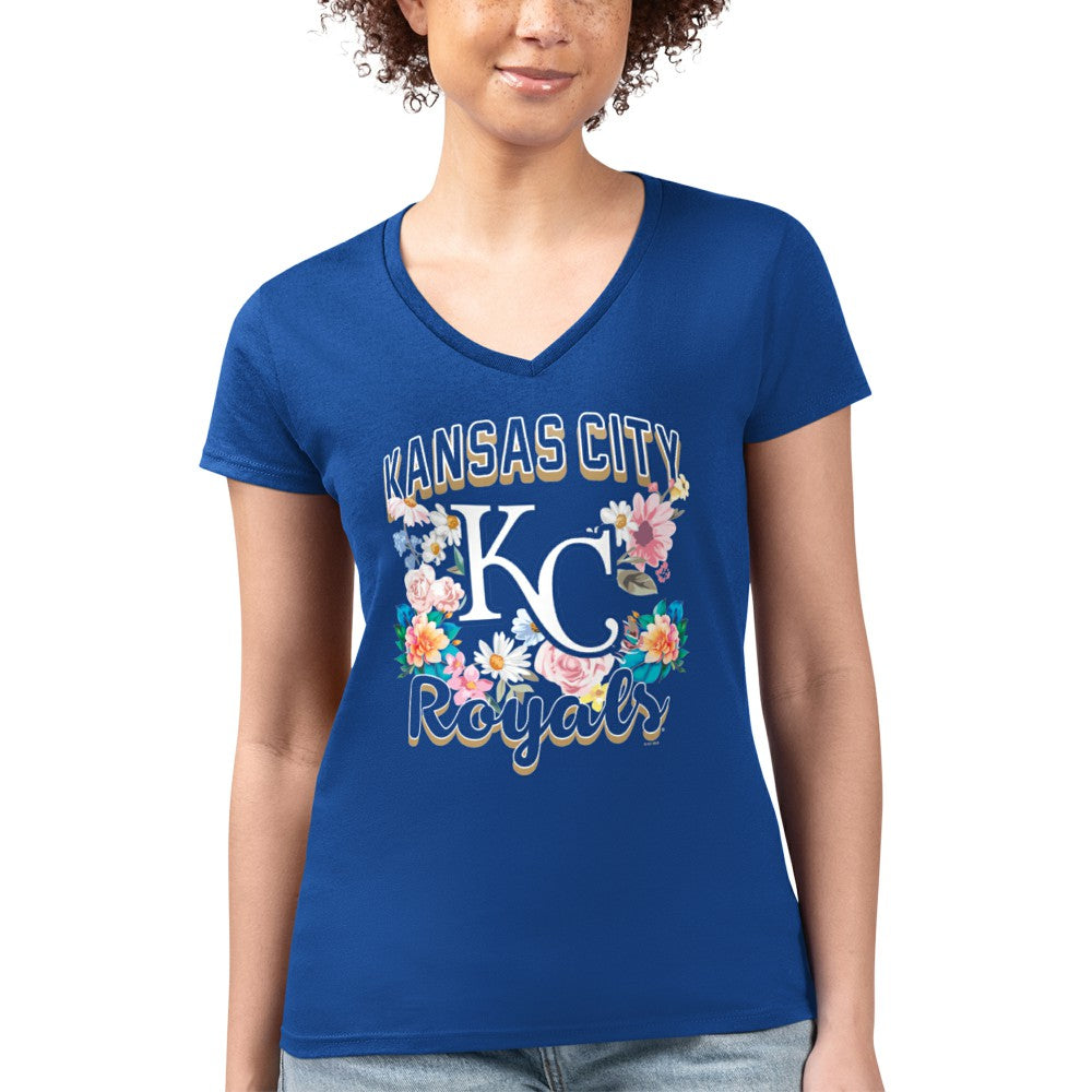 Kansas City Royals G-III 4Her by Carl Banks Women's Super-Slim Fit Lightweight Flowers Graphic V-Neck T-Shirt for sale