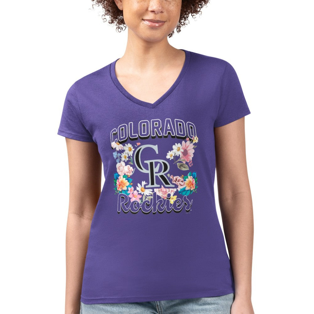 Colorado Rockies G-III 4Her by Carl Banks Women's Super-Slim Fit Lightweight Flowers Graphic V-Neck T-Shirt for sale