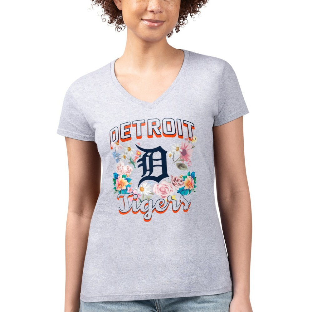 Detroit Tigers G-III 4Her by Carl Banks Women's Super-Slim Fit Lightweight Flowers Graphic V-Neck T-Shirt Online