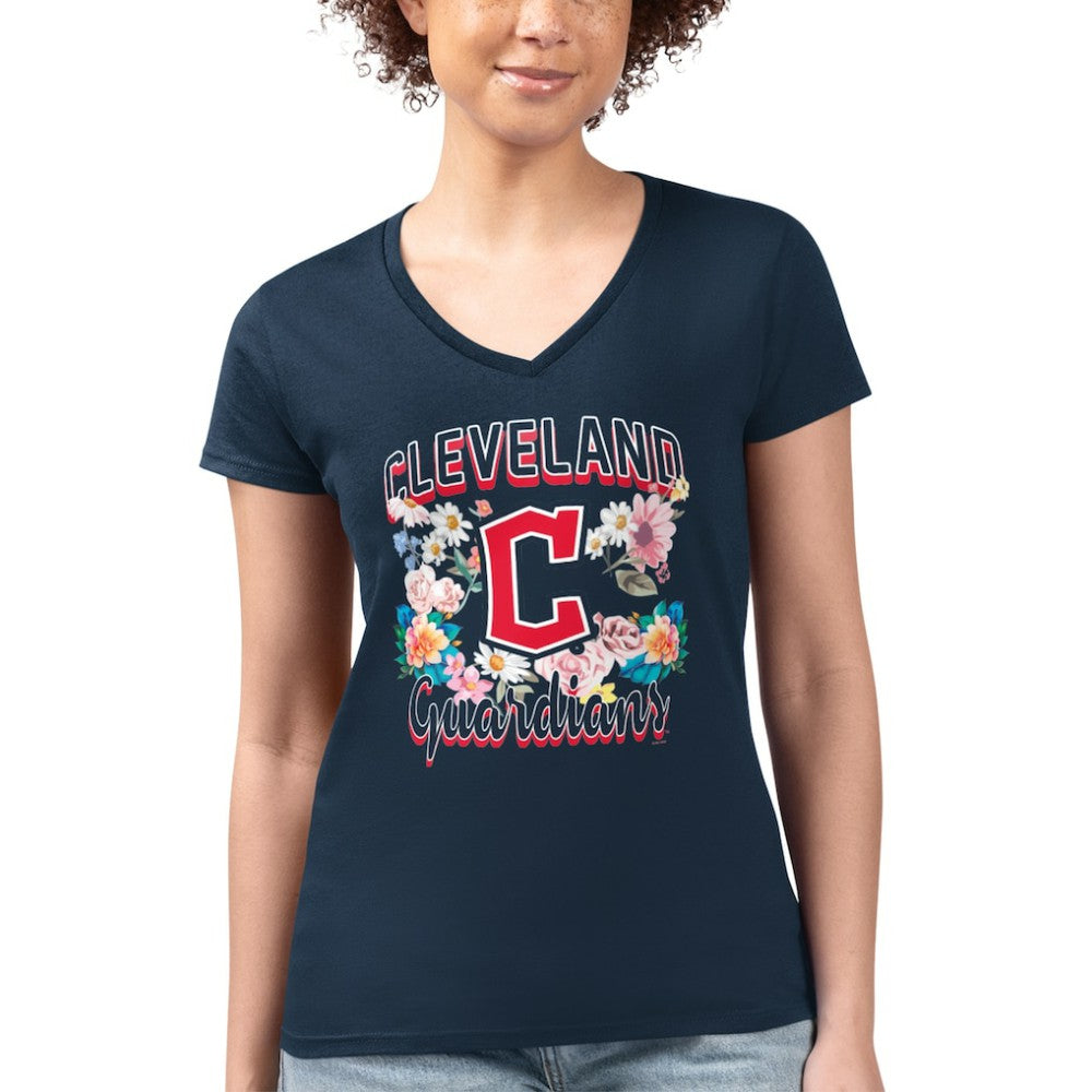 Cleveland Guardians G-III 4Her by Carl Banks Women's Super-Slim Fit Lightweight Flowers Graphic V-Neck T-Shirt discount