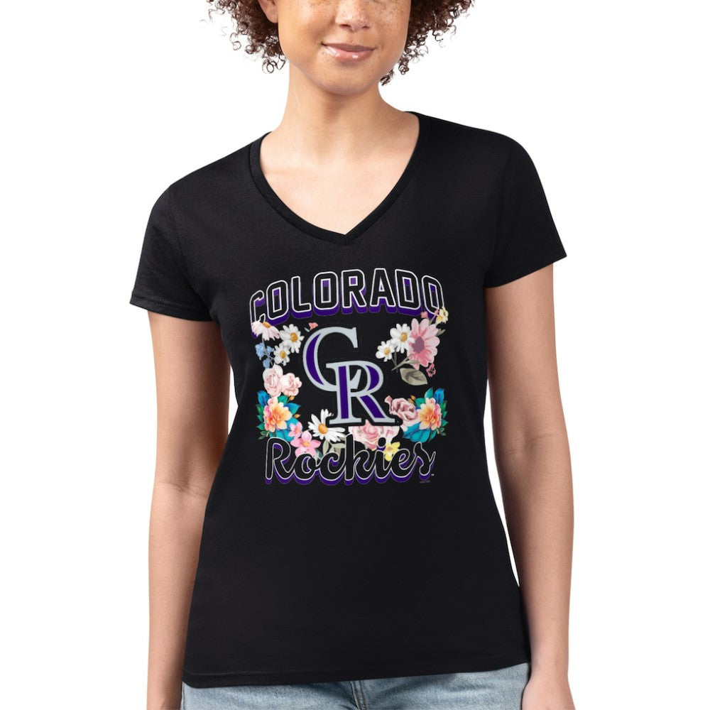 Colorado Rockies G-III 4Her by Carl Banks Women's Super-Slim Fit Lightweight Flowers Graphic V-Neck T-Shirt Sale
