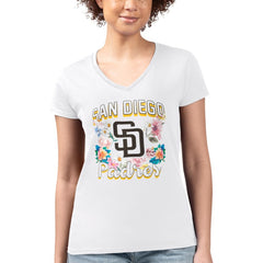 San Diego Padres G-III 4Her by Carl Banks Women's Super-Slim Fit Lightweight Flowers Graphic V-Neck T-Shirt Clearance