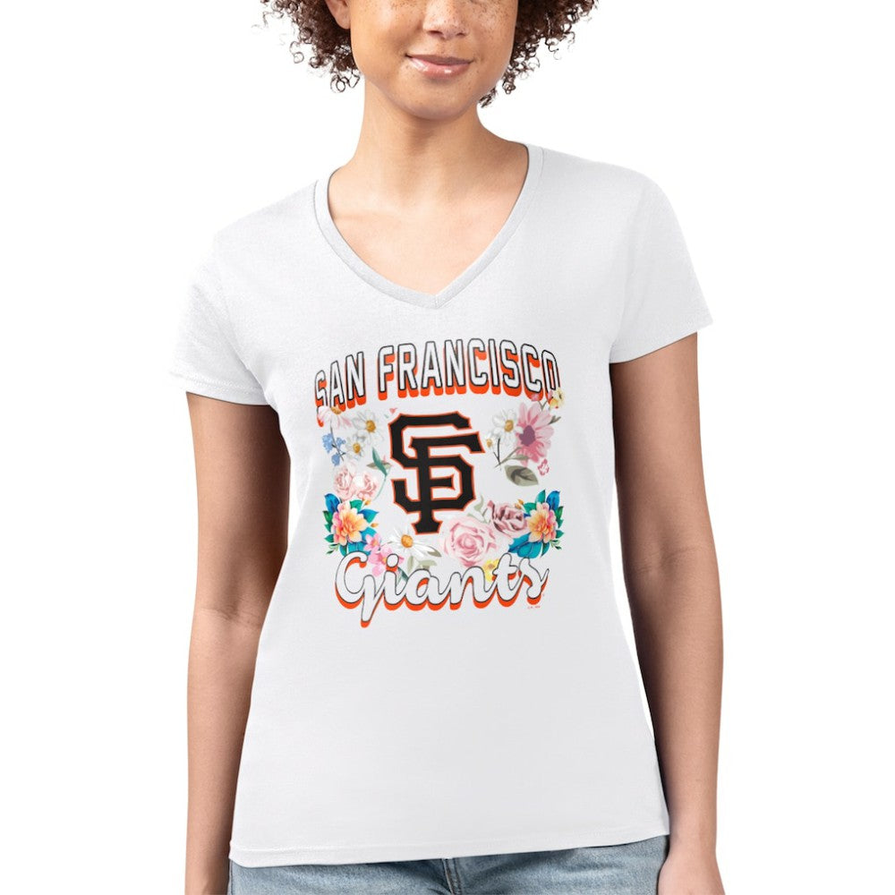 San Francisco Giants G-III 4Her by Carl Banks Women's Super-Slim Fit Lightweight Flowers Graphic V-Neck T-Shirt On Sale