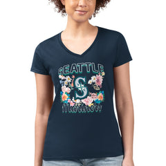 Seattle Mariners G-III 4Her by Carl Banks Women's Super-Slim Fit Lightweight Flowers Graphic V-Neck T-Shirt Clearance