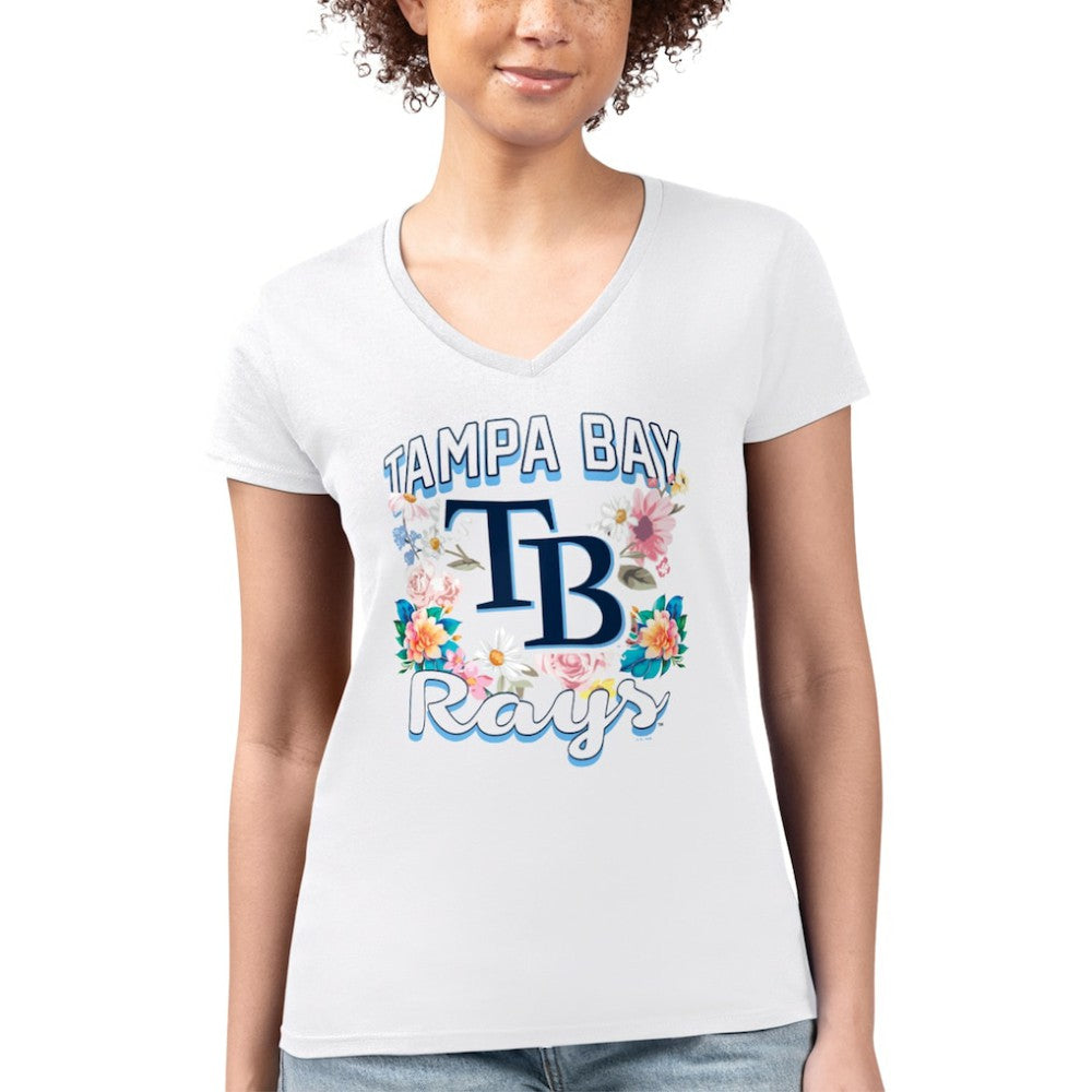Tampa Bay Rays G-III 4Her by Carl Banks Women's Super-Slim Fit Lightweight Flowers Graphic V-Neck T-Shirt Lifestyle
