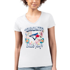 Toronto Blue Jays G-III 4Her by Carl Banks Women's Super-Slim Fit Lightweight Flowers Graphic V-Neck T-Shirt Sale
