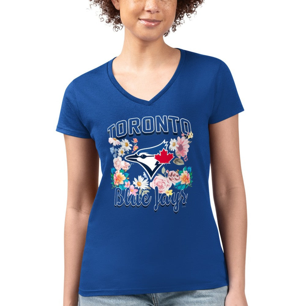 Toronto Blue Jays G-III 4Her by Carl Banks Women's Super-Slim Fit Lightweight Flowers Graphic V-Neck T-Shirt Online