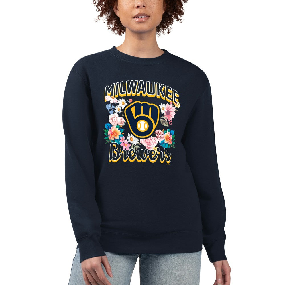 Milwaukee Brewers G-III 4Her by Carl Banks Women's Flowers Graphic Pullover Sweatshirt Lifestyle