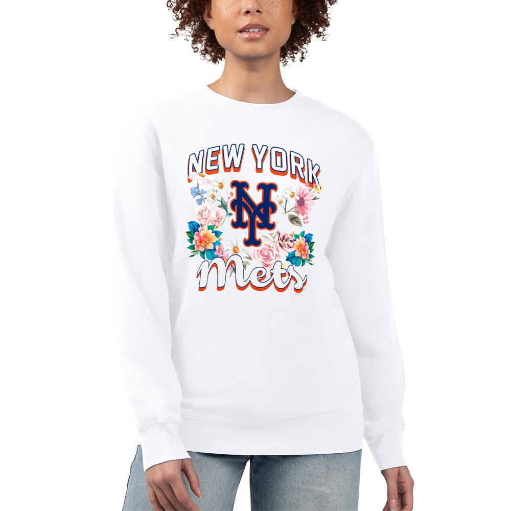 New York Mets G-III 4Her by Carl Banks Women's Flowers Graphic Pullover Sweatshirt for sale