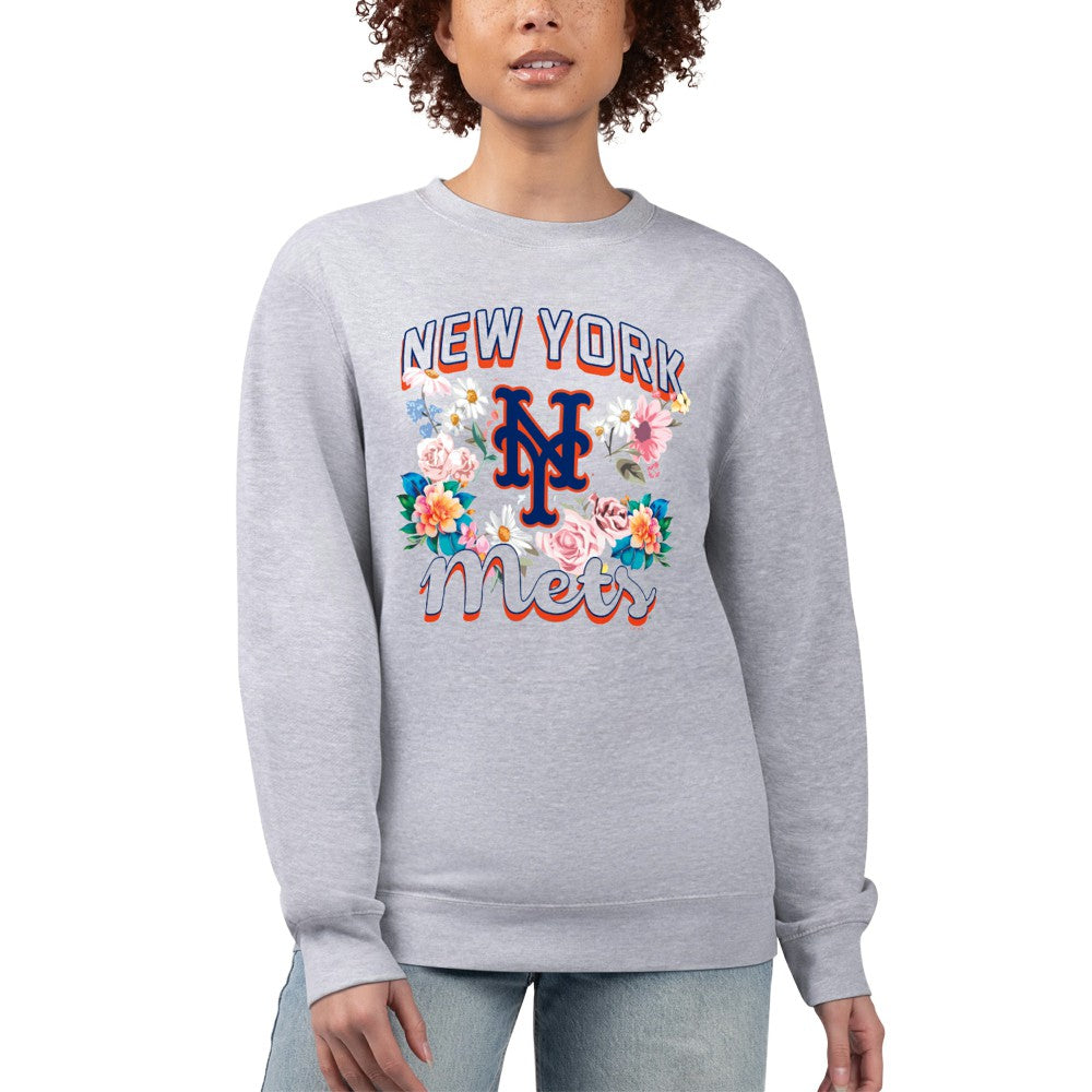 New York Mets G-III 4Her by Carl Banks Women's Flowers Graphic Pullover Sweatshirt On Sale