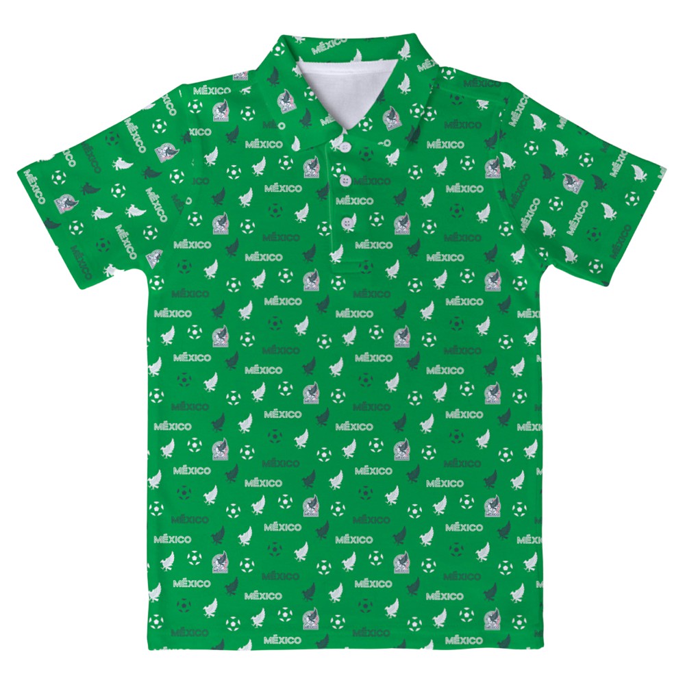 Mexico National Team Vive La Fete Youth All-Over Print Polo - Green