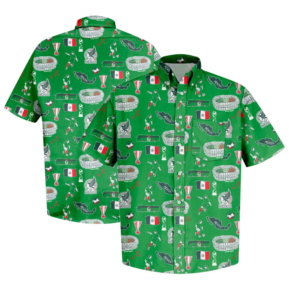 Mexico National Team Vive La Fete Impressions Artwork Button-Down Shirt - Green