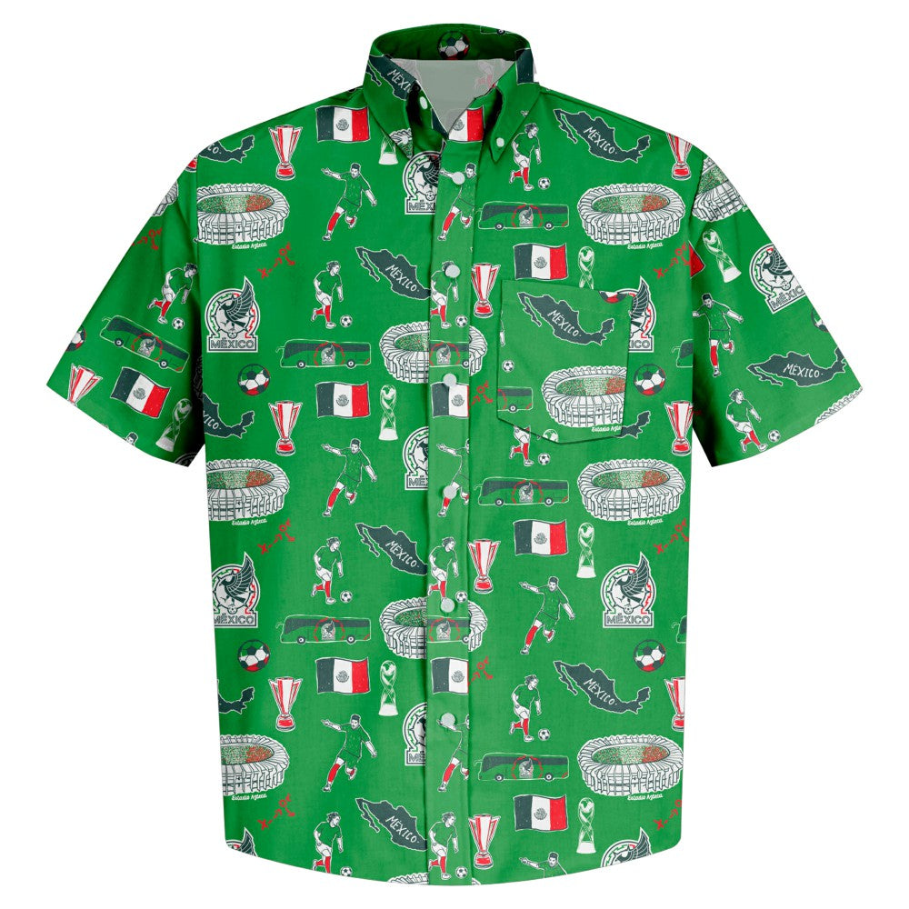 Mexico National Team Vive La Fete Impressions Artwork Button-Down Shirt - Green