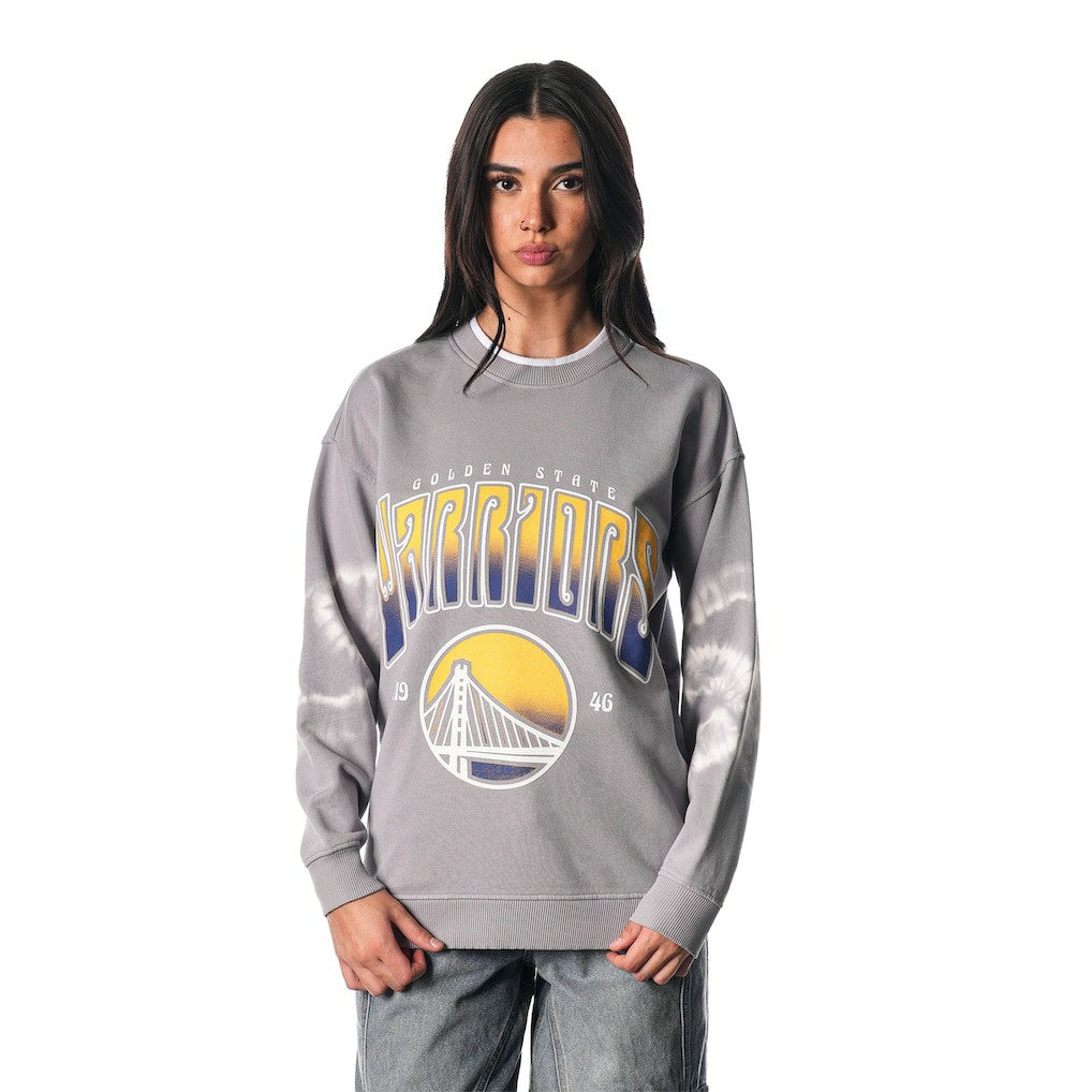 NBA - Golden State Warriors The Wild Collective Women's Bleached Tie-Dye Pullover Sweatshirt - Heather Gray