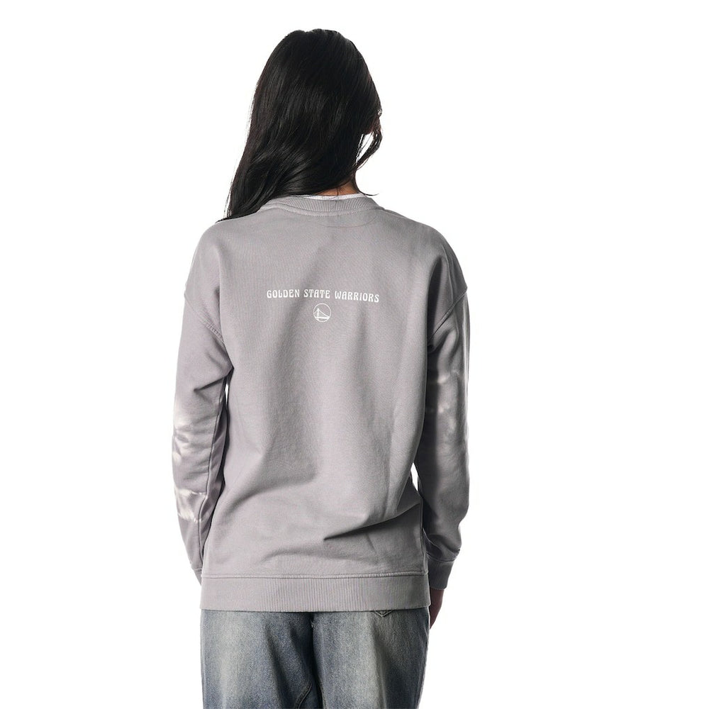 NBA - Golden State Warriors The Wild Collective Women's Bleached Tie-Dye Pullover Sweatshirt - Heather Gray