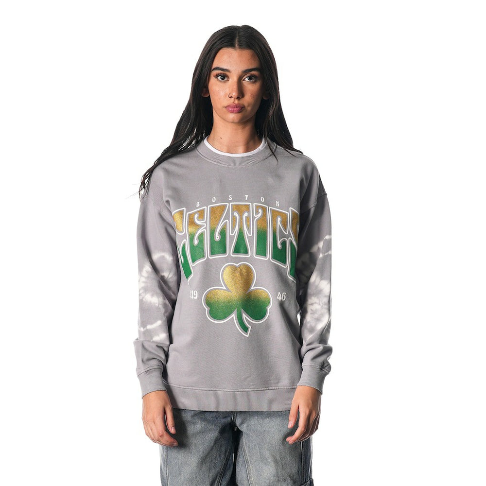 NBA - Boston Celtics The Wild Collective Women's Bleached Tie-Dye Pullover Sweatshirt - Heather Gray