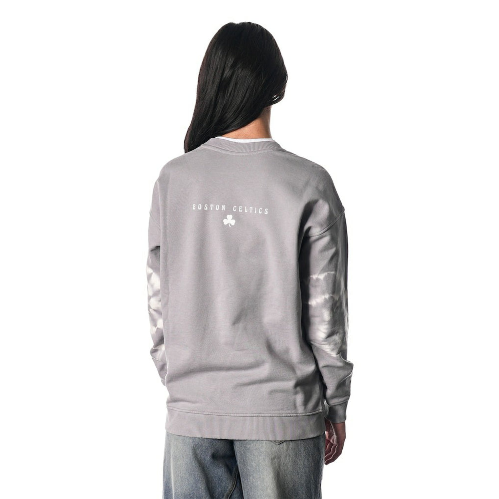 NBA - Boston Celtics The Wild Collective Women's Bleached Tie-Dye Pullover Sweatshirt - Heather Gray