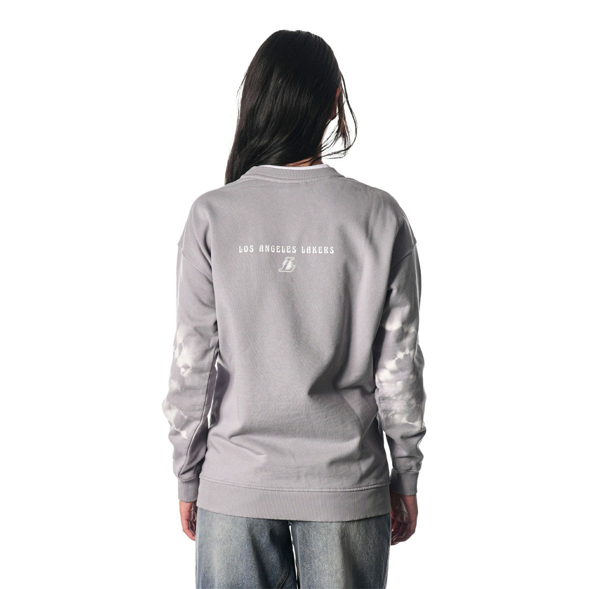 NBA - Los Angeles Lakers The Wild Collective Women's Bleached Tie-Dye Pullover Sweatshirt - Heather Gray