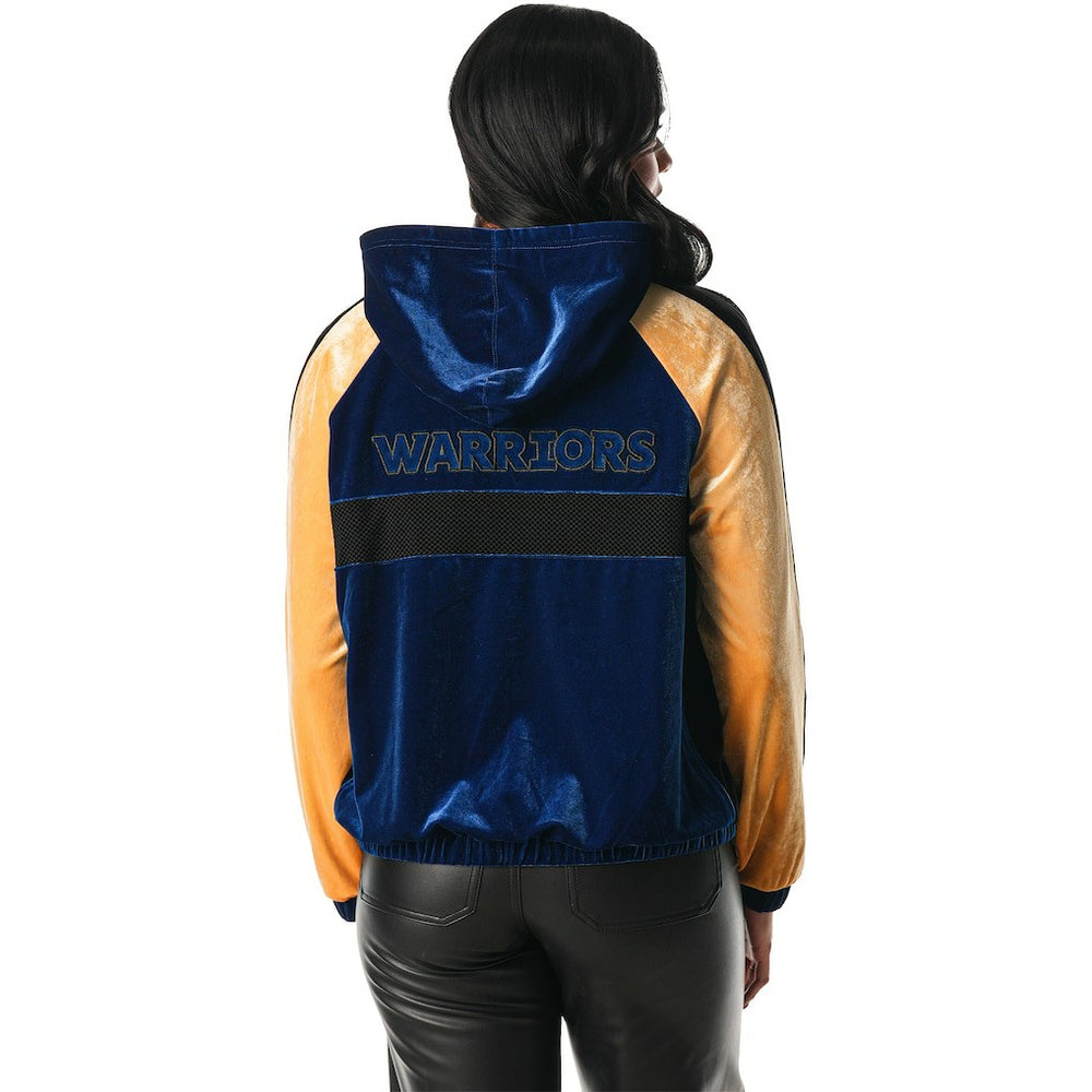NBA - Golden State Warriors The Wild Collective Women's Velour Full-Zip Track Jacket Hoodie - Blue