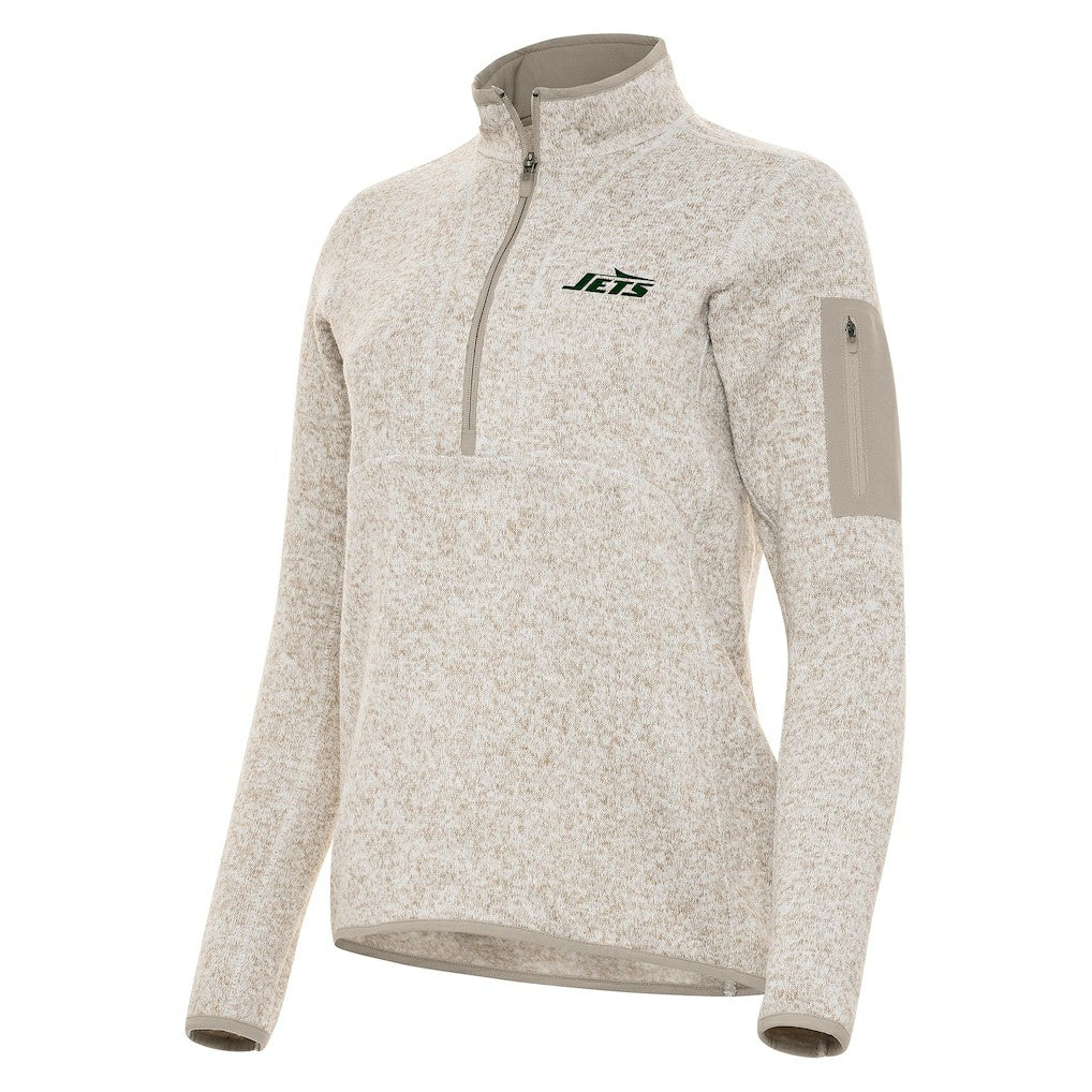 New York Jets Antigua Women's Fortune Half-Zip Jacket Oatmeal - NFL