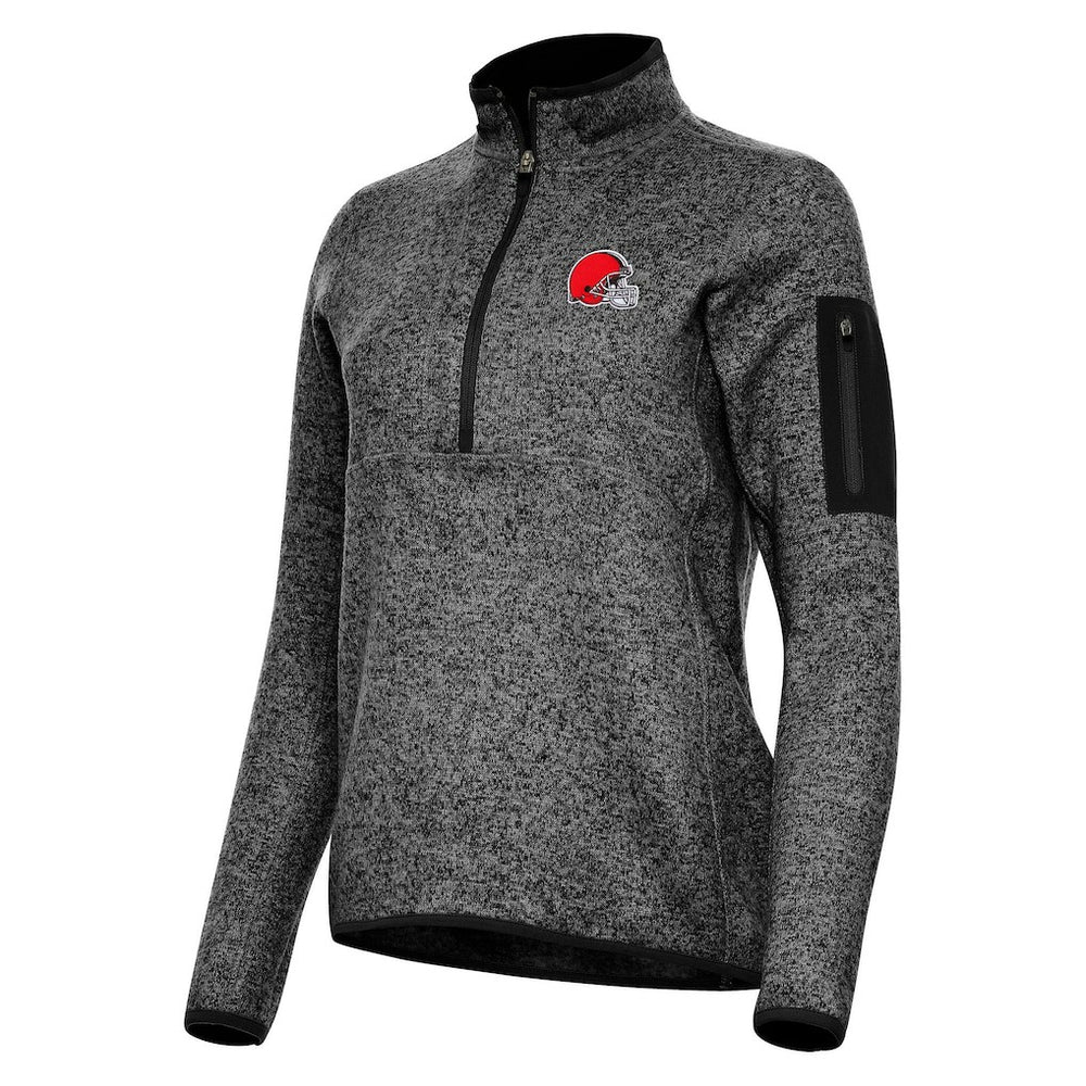 Cleveland Browns Antigua Women's Fortune Half-Zip Jacket Heather Black - NFL
