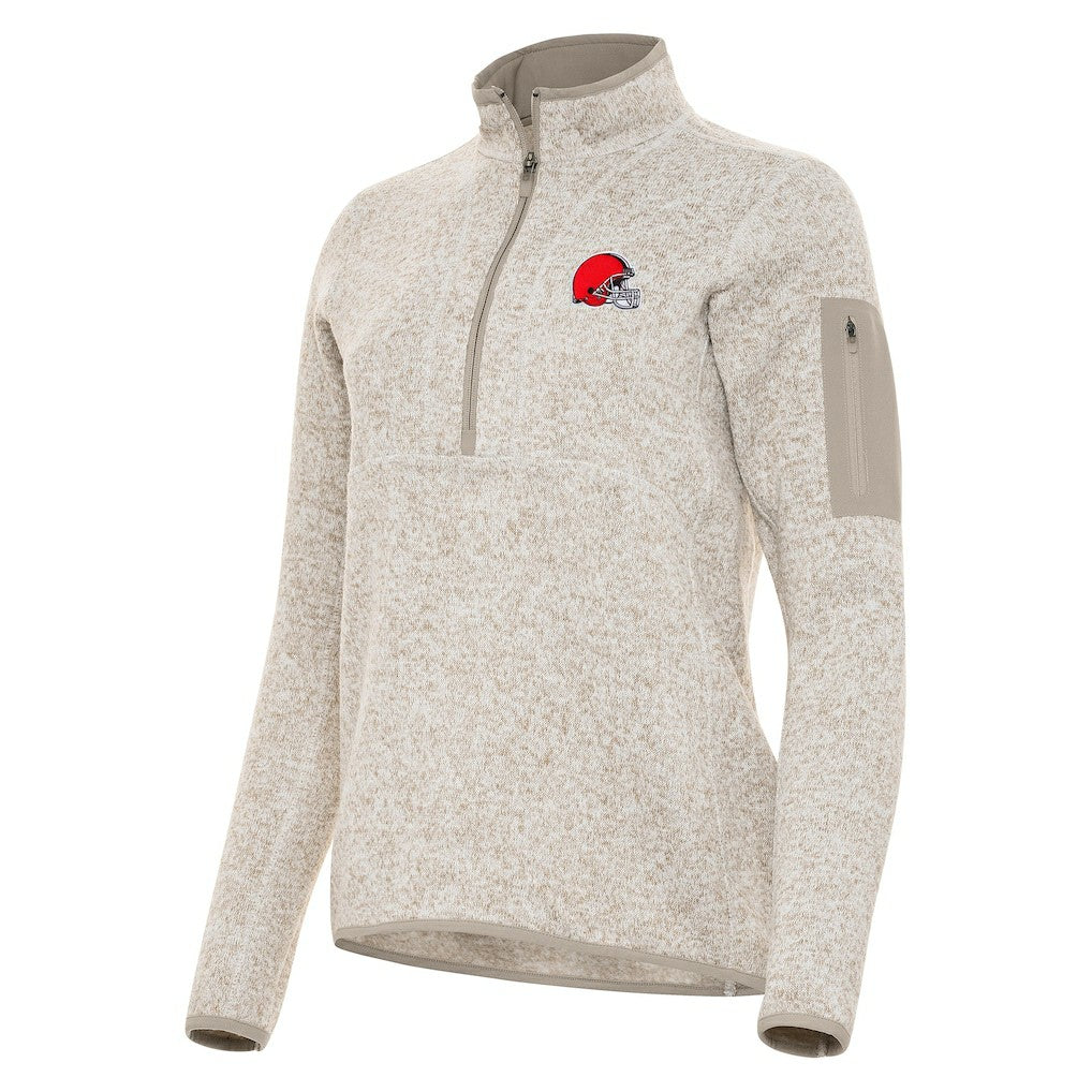 Cleveland Browns Antigua Women's Fortune Half-Zip Jacket Oatmeal - NFL