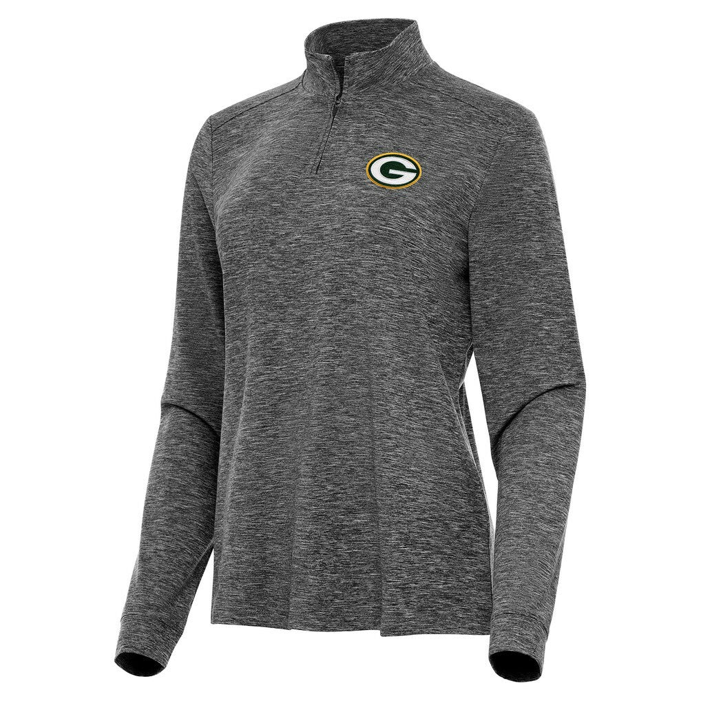 Green Bay Packers Antigua Women's Mentor Quarter-Zip Jacket Heather Black - NFL
