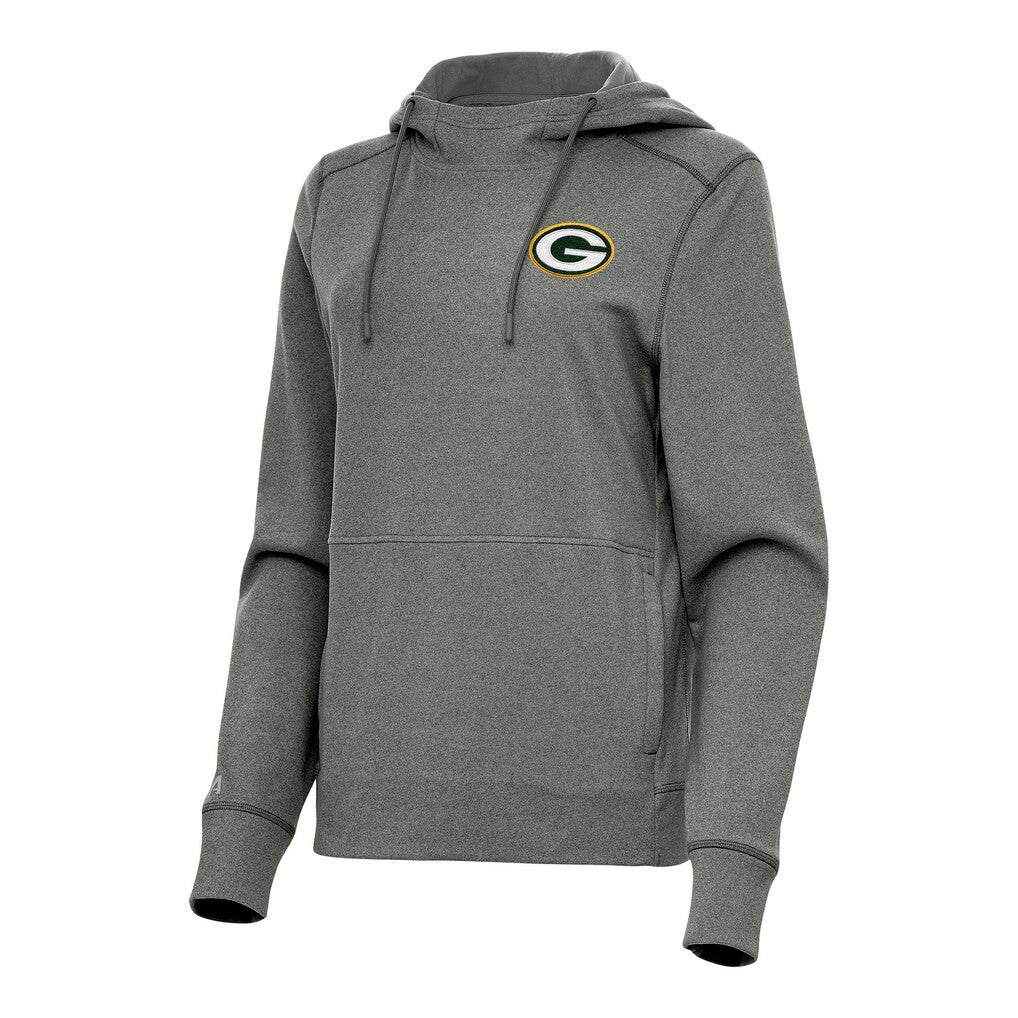 Green Bay Packers Antigua Women's Justice Pullover Hoodie Heather Black - NFL