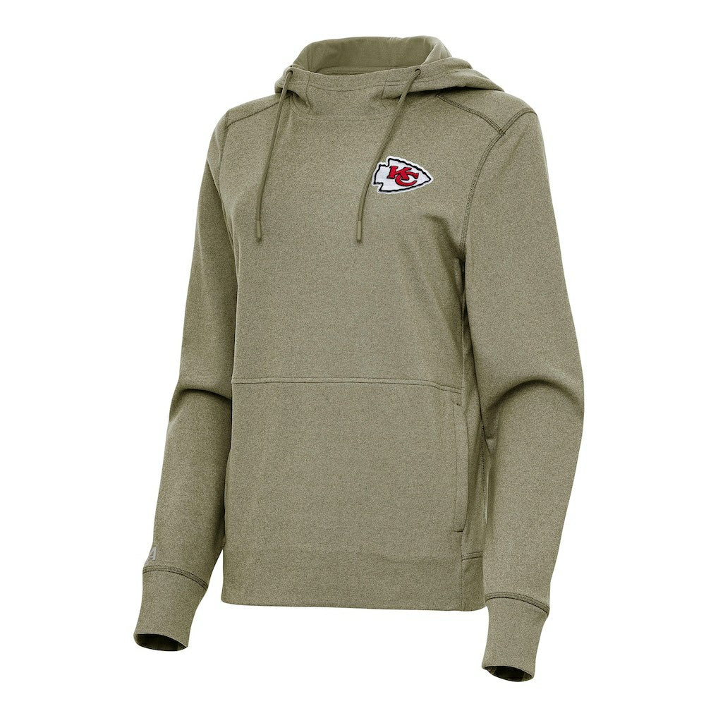 Kansas City Chiefs Antigua Women's Justice Pullover Hoodie Heather Olive - NFL