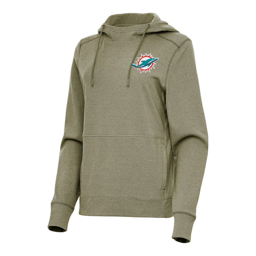 Miami Dolphins Antigua Women's Justice Pullover Hoodie Heather Olive - NFL