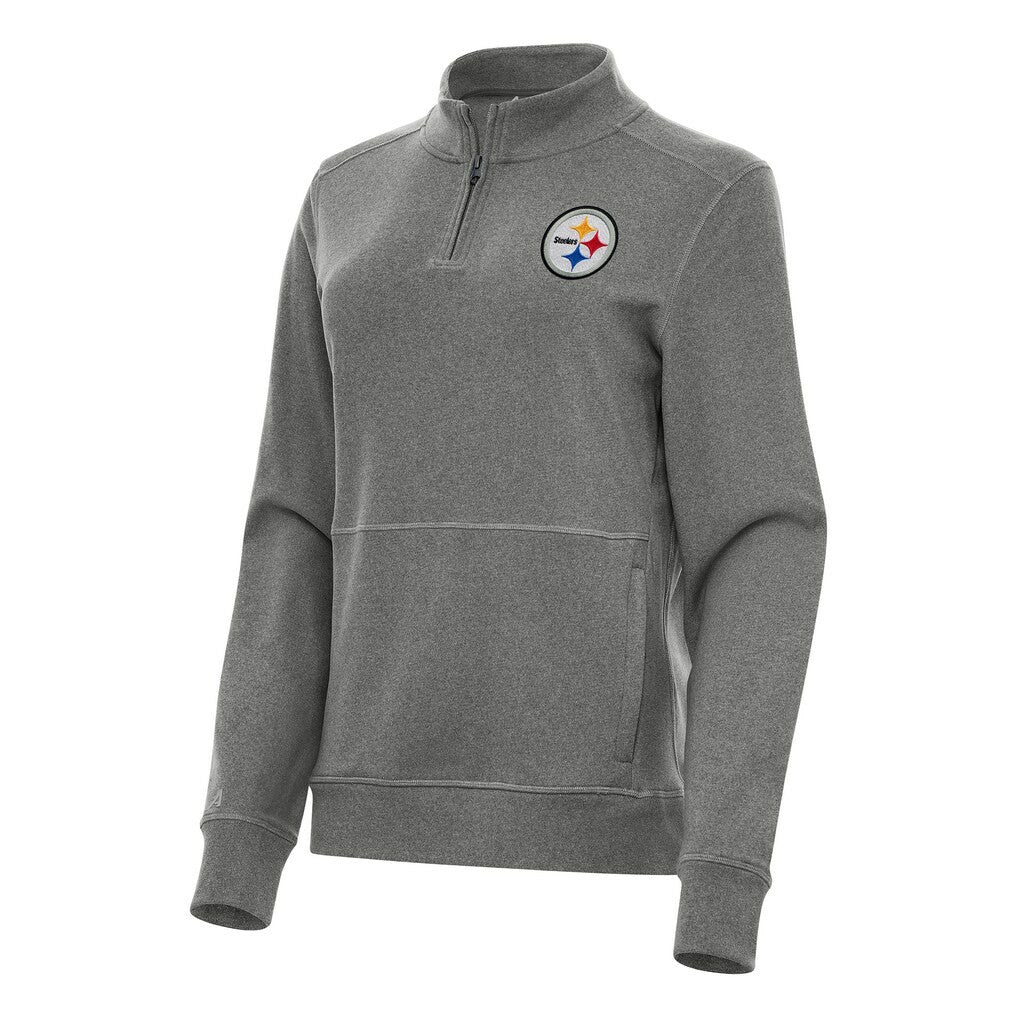 Pittsburgh Steelers Antigua Women's Crush Quarter-Zip Jacket Heather Black - NFL